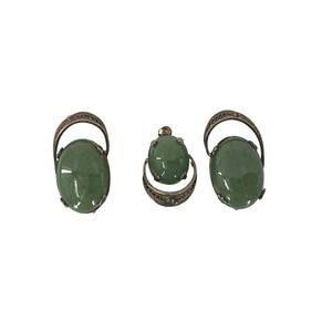 Sorrento Sterling Silver Green Cabuchon Filigree Earrings Pendant Set Vintage